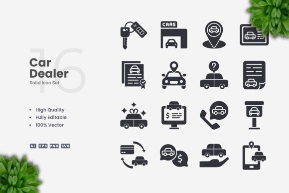 Car Dealer Solid Icons: A Must-Have for Modern Design Projects
