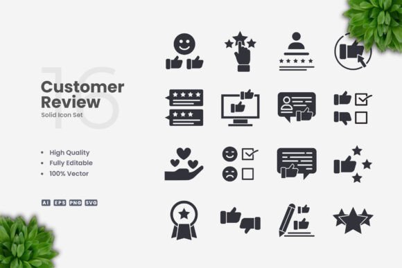 Customer Review Solid Icons for Every Design Need