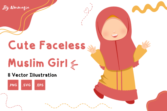 Cute Faceless Muslim Girl Character Set