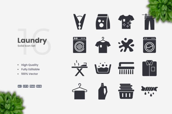 Laundry Solid Icons for Streamlined Design Workflows