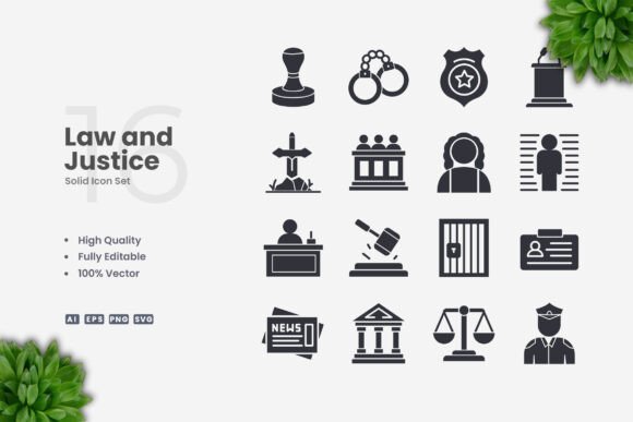 Law and Justice Solid Icons for Professional Design Needs