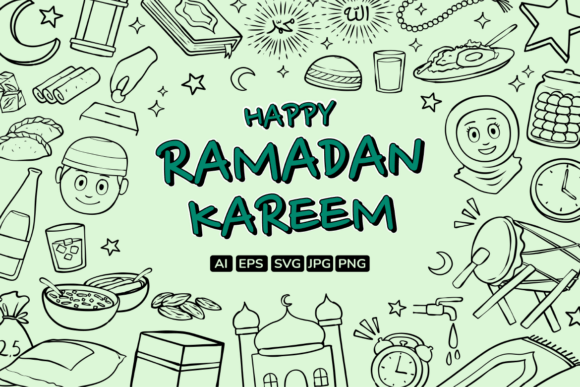 Ramadan Kareem Outline Illustration Set