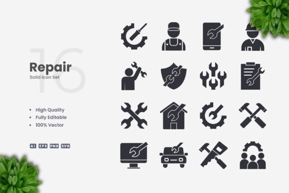 Repair Solid Icons: Simple, Clean, and Versatile
