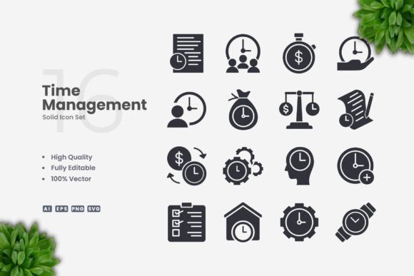Time Management Solid Icons for Clear Communication