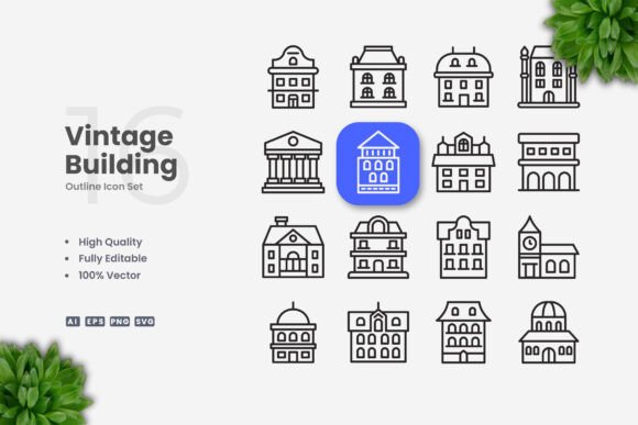 Vintage Building Icons for Modern Design Projects