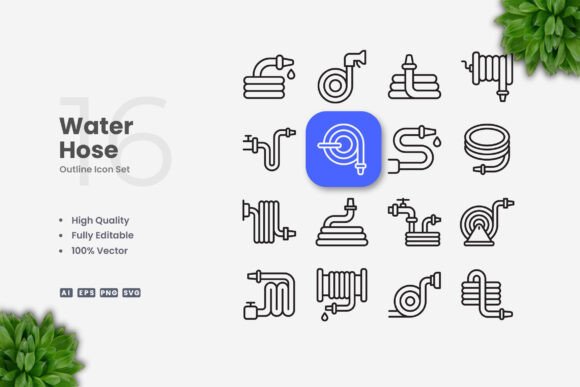 Water Hose Icons: Versatile and Professional Design for Digital and Print Media