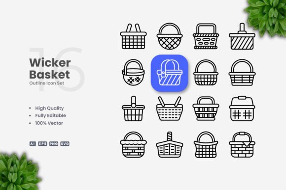 Wicker Basket Icons: Simple and Clean Design for Modern Use